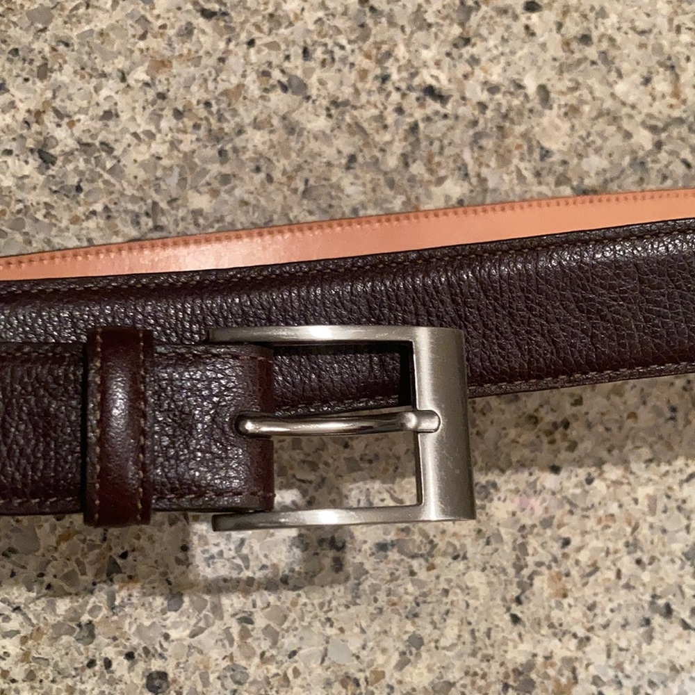 Martin Dingman Reversible Brown and Tan Leather Belt with Silver Buckle